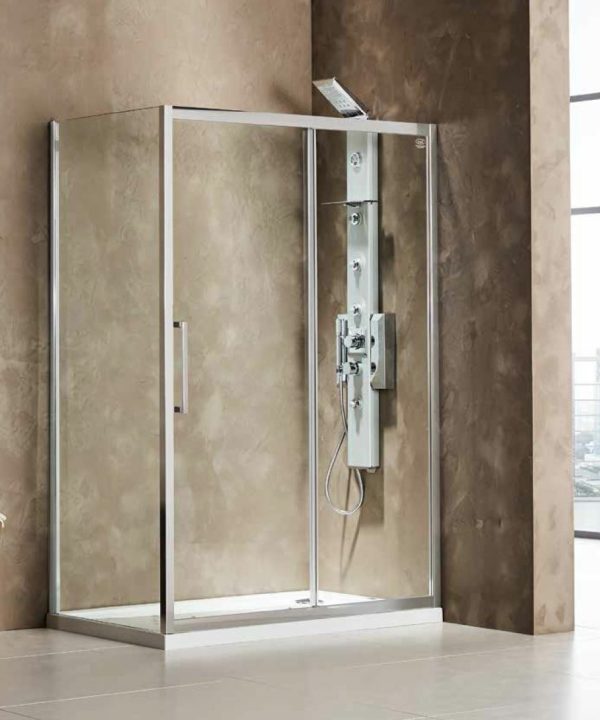 DEVON Primus Plus Slider 1+1 Καμπίνα Ντουζιέρας Chrome 117-121)cm x h195cm Με 1 Σταθερό και 1 Συρόμενο Φύλλο SLT120C-100-0