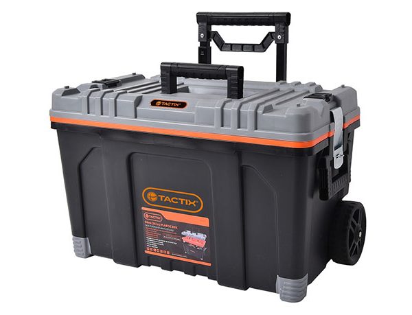 TACTIX Πλαστική Εργαλειοθήκη με ένα Αποσπώμενο Ράφι , Ρόδες και Τηλεσκοπική Λαβή 25" (320302)-0