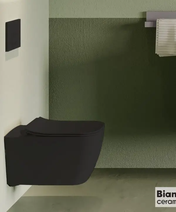 Bianco Ceramica Black Matt Λεκάνη Κρεμαστή MIZO/51,5 Rimless με κάλυμμα Soft Close MS36SC