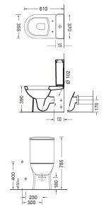 SEREL Vela Back To Wall Λεκάνη 61cm Πίσω/Κατωστόμια Κομπλέ Με Κάλυμμα Βακελίτη Απλό 671200-300-17460