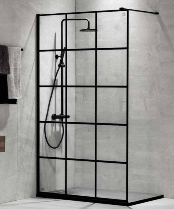 DEVON Iwis Decor Walk-In Διαχωριστικό Ντουζιέρας Black Matt (97-99)cm x h200cm Με Βραχίονα Στήριξης 100cm IW100DC-400-0