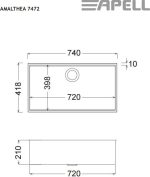 Apell Amalthea Υποκαθήμενος Ανοξείδωτος Νεροχύτης (74x41,8)cm Λείος 7472-110-18094