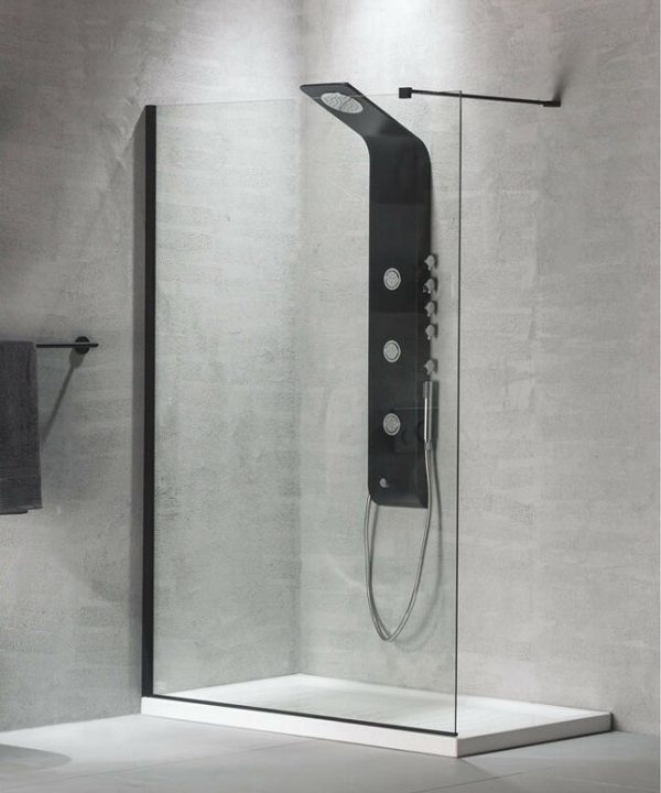 DEVON Iwis Walk-In Διαχωριστικό Ντουζιέρας Black Matt (127-129)cm x h200cm Με Βραχίονα Στήριξης 100cm IW130C-400-0