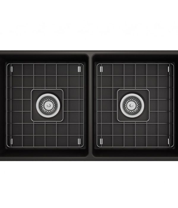 Bocchi Νεροχύτης Πορσελάνης Επικαθήμενος Με 2 Γούρνες (84x46)cm Black Matt 1139-401-0