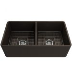 Bocchi Νεροχύτης Πορσελάνης Επικαθήμενος Με 2 Γούρνες (84x46)cm Brown Matt 1139-551-0