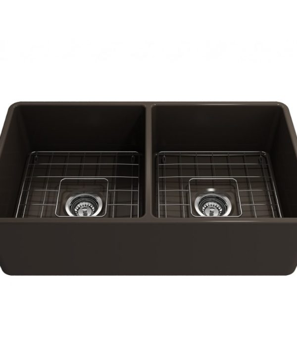 Bocchi Νεροχύτης Πορσελάνης Επικαθήμενος Με 2 Γούρνες (84x46)cm Brown Matt 1139-551-0