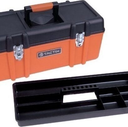 TACTIX Πλαστική Εργαλειοθήκη Mε Ένα Αποσπώμενο Ράφι & Μεταλλικά Κλιπς 51x23,5x23 cm (321105)-0