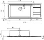 Apell Linear Plus Ένθετος Αθόρυβος Νεροχύτης Από Ανοξείδωτο Χάλυβα (18/10) (116x50)cm Λείος LNP1161L-110-18100