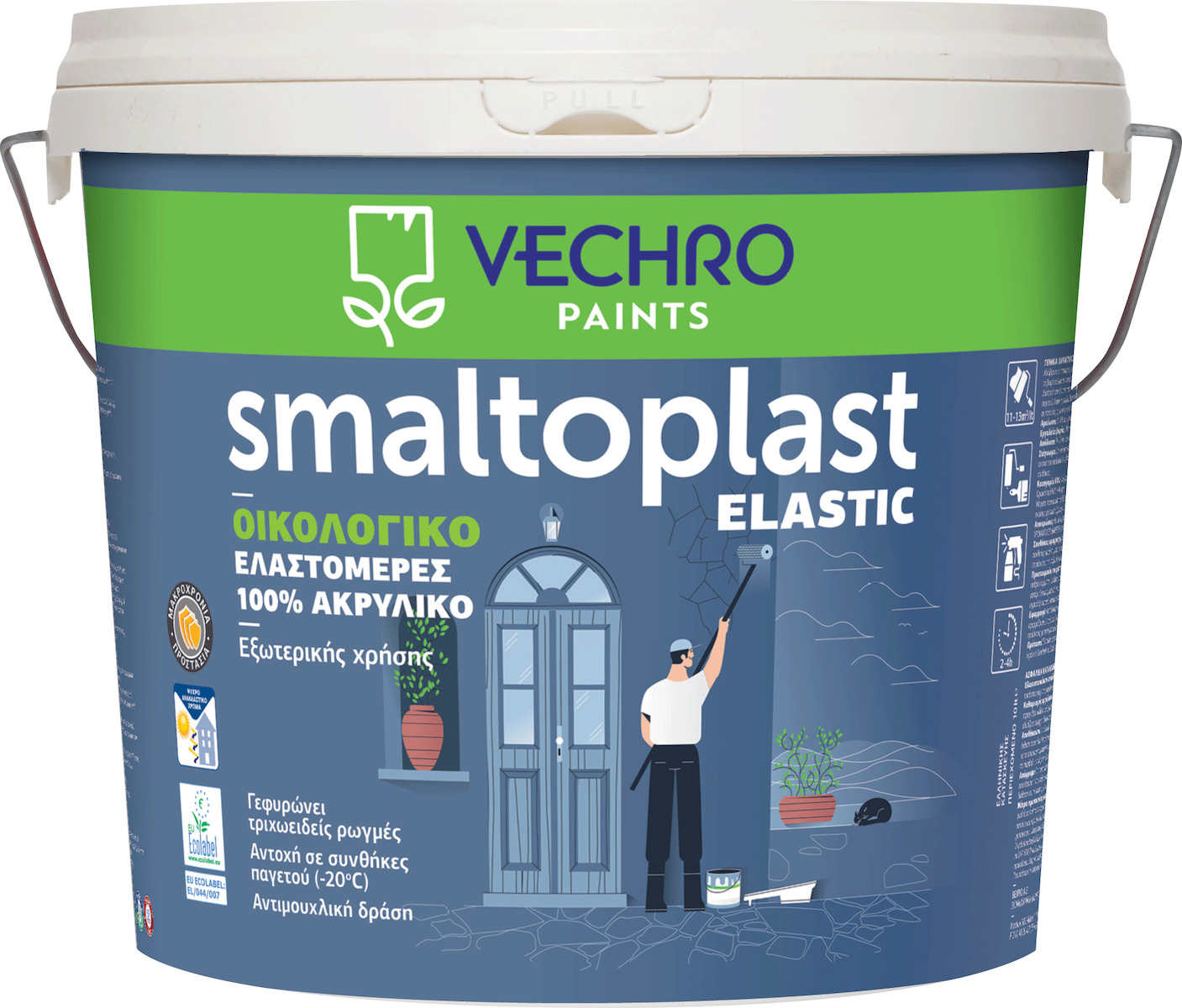 Ελαστομερές Ακρυλικό Λευκό Χρώμα Smaltoplast Elastic Eco 3lt-0