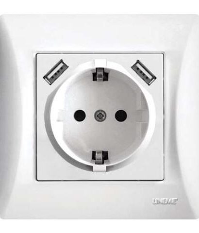 Πρίζα Σούκο Με Δύο Θύρες USB Lineme Λευκό 50-00133-1-0