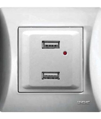 Πρίζα Με Δύο Θύρες USB Lineme Ασημί Ματ 50-00139-5-0