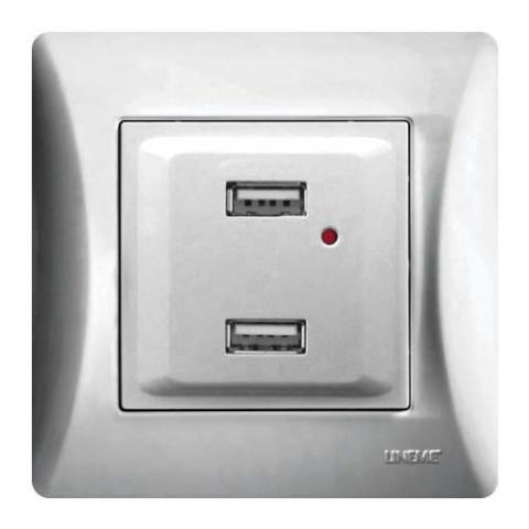 Πρίζα Με Δύο Θύρες USB Lineme Ασημί Ματ 50-00139-5-0