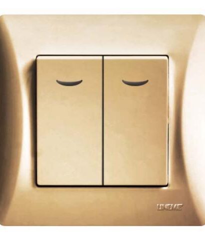 Διακόπτης Διπλός Αλερετούρ Με Λυχνία Lineme Χρυσό Ματ 50-00106-9-0