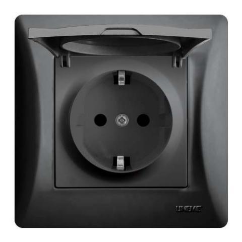 Πρίζα Σούκο Με Καπάκι Lineme Μαύρο 50-00114-2-0