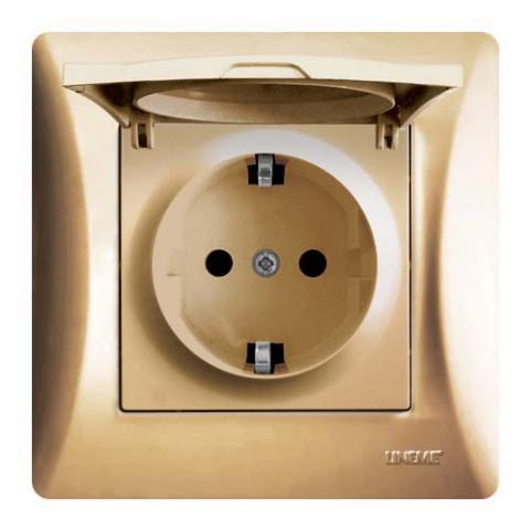Πρίζα Σούκο Με Καπάκι Lineme Χρυσό Ματ 50-00114-9-0