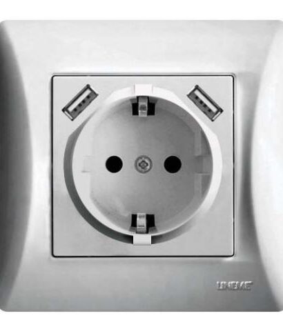Πρίζα Σούκο Με Δύο Θύρες USB Lineme Ασημί Ματ 50-00133-5-0