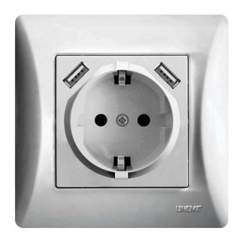 Πρίζα Σούκο Με Δύο Θύρες USB Lineme Ασημί Ματ 50-00133-5-0