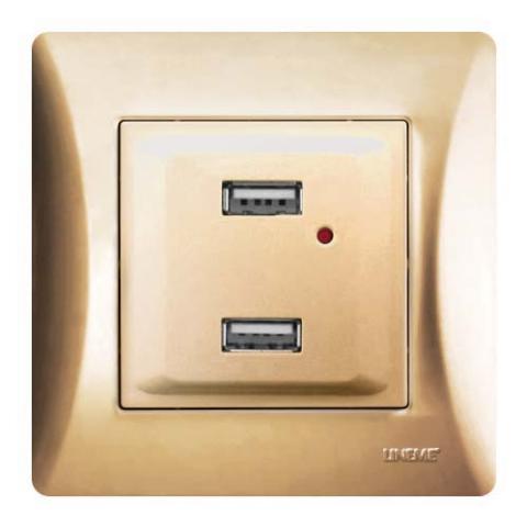 Πρίζα Με Δύο Θύρες USB Lineme Χρυσό 50-00139-9-0