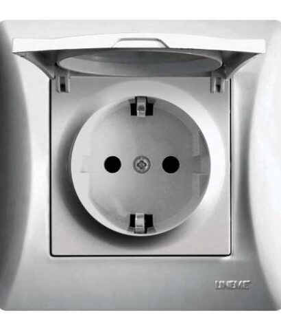 Πρίζα Σούκο Με Καπάκι Lineme Ασημί Ματ 50-00114-5-0
