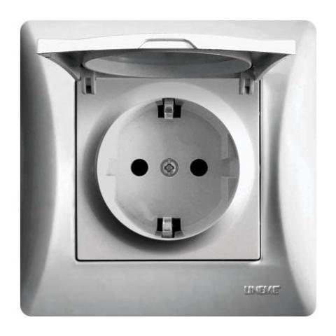 Πρίζα Σούκο Με Καπάκι Lineme Ασημί Ματ 50-00114-5-0