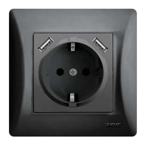 Πρίζα Σούκο Με Δύο Θύρες USB Lineme Μαύρο 50-00133-2-0