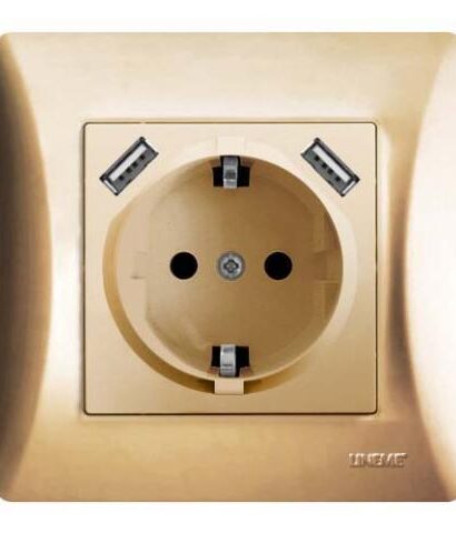 Πρίζα Σούκο Με Δύο Θύρες USB Lineme Χρυσό Ματ 50-00133-9-0