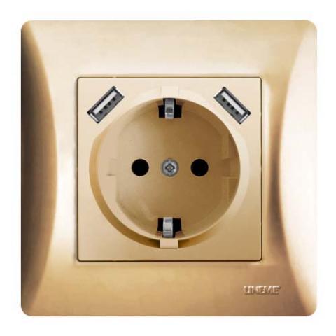 Πρίζα Σούκο Με Δύο Θύρες USB Lineme Χρυσό Ματ 50-00133-9-0