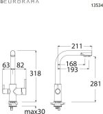 Eurorama Filter Tap Μπαταρία Κουζίνας Για Σύνδεση Με Ντεπόζιτο 13534-100-28010