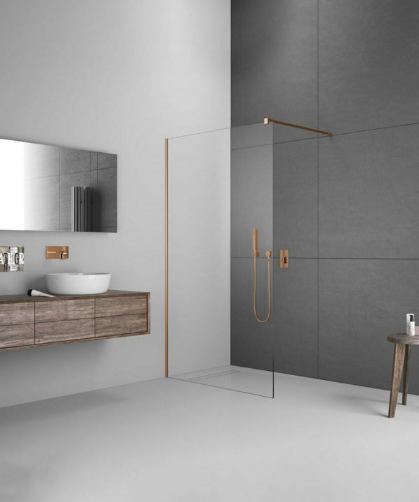 DEVON Iwis Walk-In Διαχωριστικό Ντουζιέρας Bronze Brushed PVD (127-129)cm x h200cm Με Βραχίονα Στήριξης 100cm-0