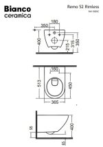 BIANCO Remo Rimless Λεκάνη Κρεμαστή 52cm Με Κάλυμμα Βακελίτη Slim Soft Close Αποσπώμενο RM11000SC-300-29992