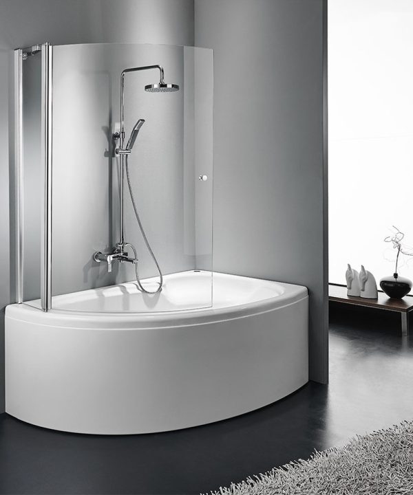 DEVON Primus Plus Κυρτό Δίπτυχο Διαχωριστικό Μπανιέρας Chrome 120x140cm Με 1 Σταθερό και 1 Περιστρεφόμενο Φύλλο DGC1200T-100-0