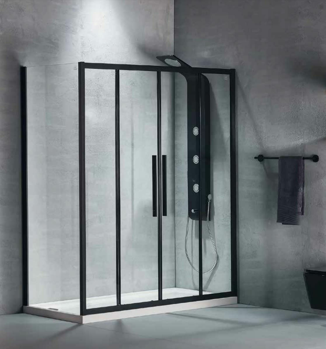 DEVON Flow Slider 2+2 Καμπίνα Ντουζιέρας Black Matt (177-181)cm x h195cm Με 2 Σταθερά και 2 Συρόμενα Φύλλα SL2F180C-400-0