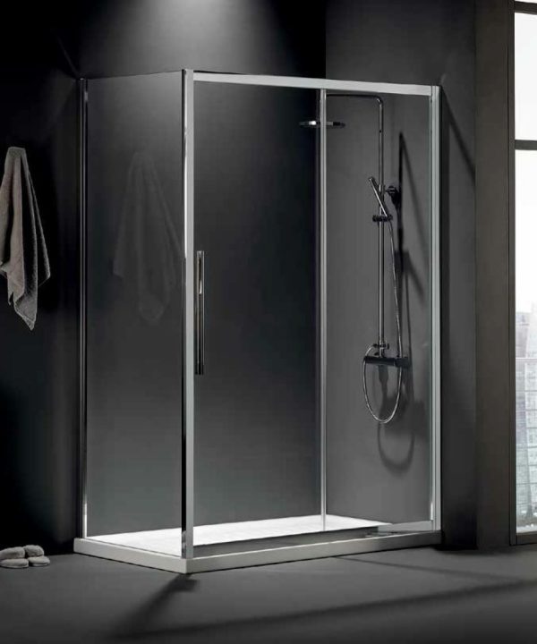 DEVON Flow Slider 1+1 Καμπίνα Ντουζιέρας Chrome (97-101)cm x h195cm Με 1 Σταθερό και 1 Συρόμενο Φύλλο-0