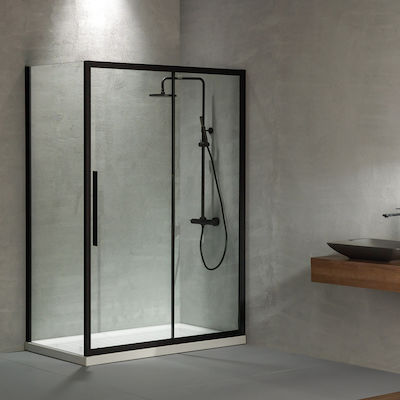 DEVON Flow Slider 1+1 Καμπίνα Ντουζιέρας Black Matt (117-121)cm x h195cm Με 1 Σταθερό και 1 Συρόμενο Φύλλο SLF120C-400-0