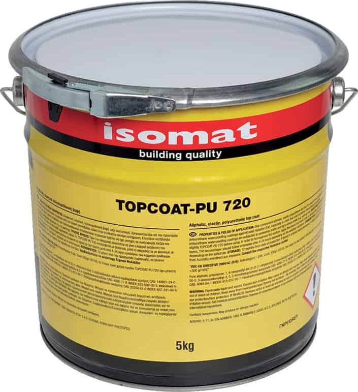ISOMAT TOPCOAT-PU 720 Έγχρωμη, Ελαστική, Προστατευτική Πολυουρεθανική Επίστρωση Ενός Συστατικού 20KG Λευκό-0