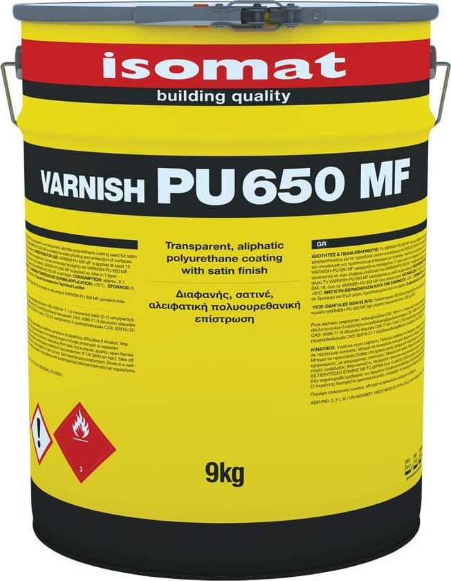 ISOMAT VARNISH-PU 650 MF Διαφανής Πολυουρεθανική Επίστρωση Ενός Συστατικού, Με Σατινέ-Ματ Φινίρισμα 4KG-0
