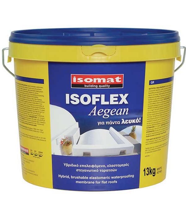 ISOMAT ISOFLEX-AEGEAN Πολυυβριδικό, Ελαστομερές, Επαλειφόμενο Στεγανωτικό Ταρατσών Με Διαχρονική Λευκότητα 4kg Λευκό-0