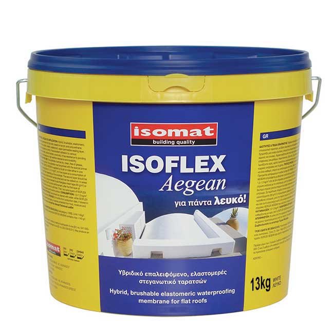 ISOMAT ISOFLEX-AEGEAN Πολυυβριδικό, Ελαστομερές, Επαλειφόμενο Στεγανωτικό Ταρατσών Με Διαχρονική Λευκότητα 4kg Λευκό-0