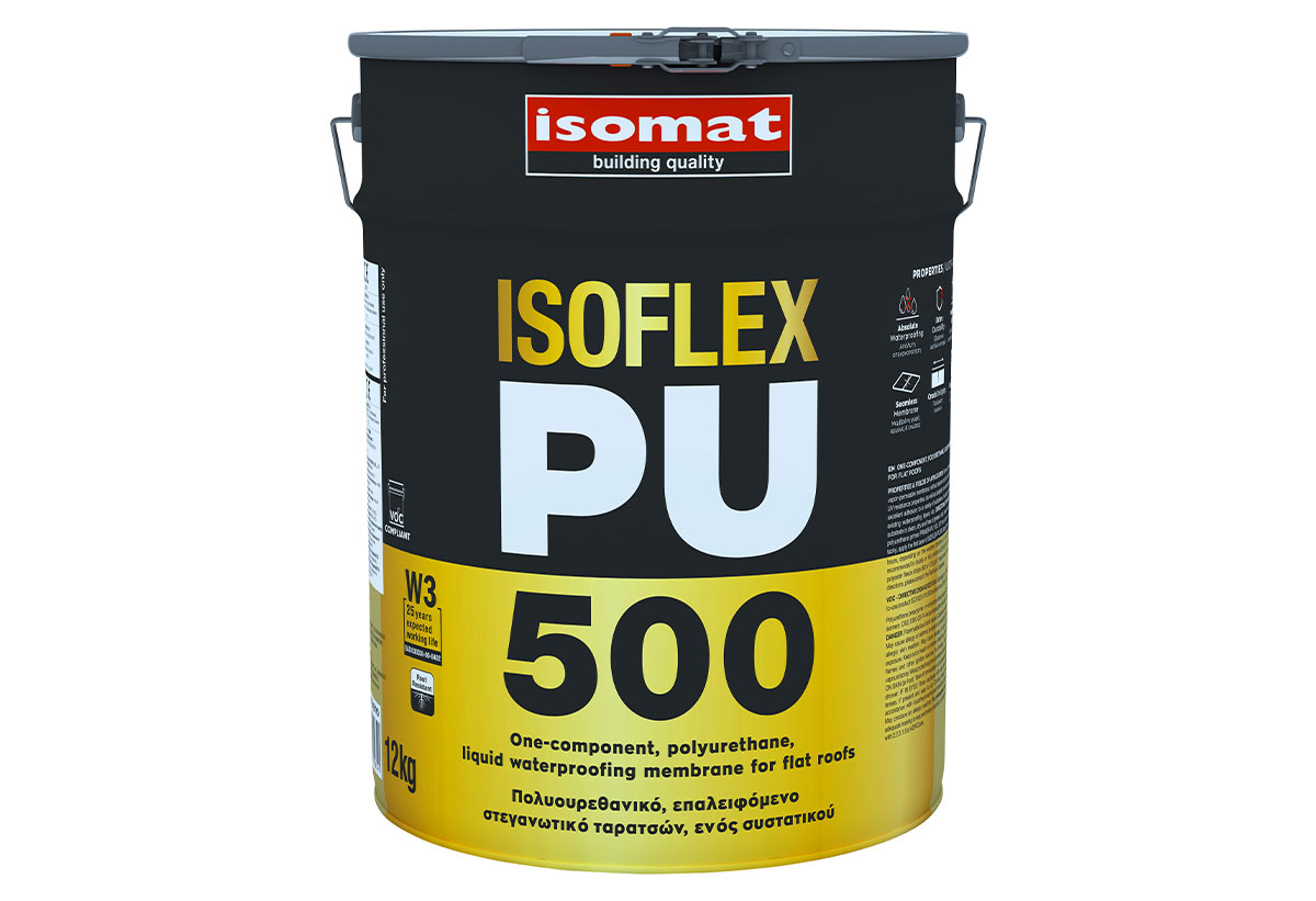 ISOMAT ISOFLEX-PU 500 Πολυουρεθανικό, Επαλειφόμενο Στεγανωτικό Ταρατσών Ενός Συστατικού 25KG 0226/1.1-25-0