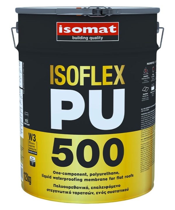 ISOMAT ISOFLEX-PU 500 Πολυουρεθανικό, Επαλειφόμενο Στεγανωτικό Ταρατσών Ενός Συστατικού 12KG 0226/1.1-12-0
