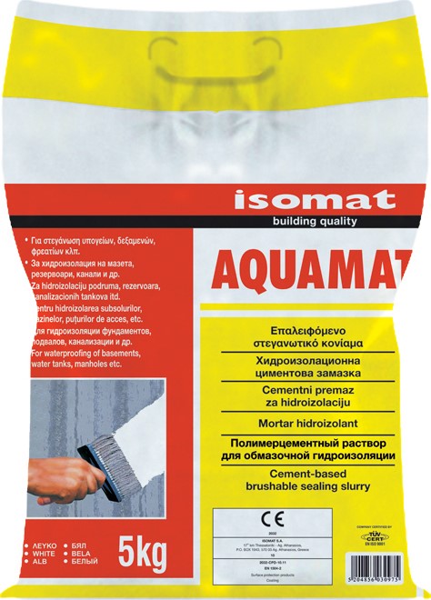 ISOMAT AQUAMAT Επαλειφόμενο Στεγανωτικό Τσιμεντοκονίαμα Υπογείων Και Δεξαμενών 5KG Λευκό -0