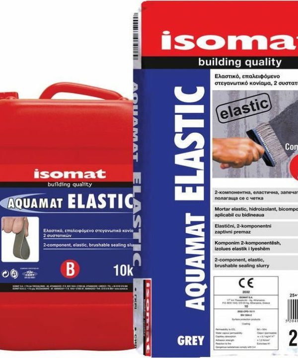 ISOMAT AQUAMAT-ELASTIC Ιδιαίτερα Εύκαμπτο, Ρητινούχο, Επαλειφόμενο Στεγανωτικό Τσιμεντοκονίαμα 2 Συστατικών 7Kg Λευκό-0