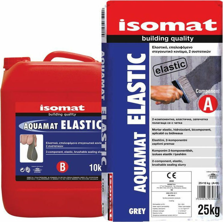 ISOMAT AQUAMAT-ELASTIC Ιδιαίτερα Εύκαμπτο, Ρητινούχο, Επαλειφόμενο Στεγανωτικό Τσιμεντοκονίαμα 2 Συστατικών 7Kg Λευκό-0