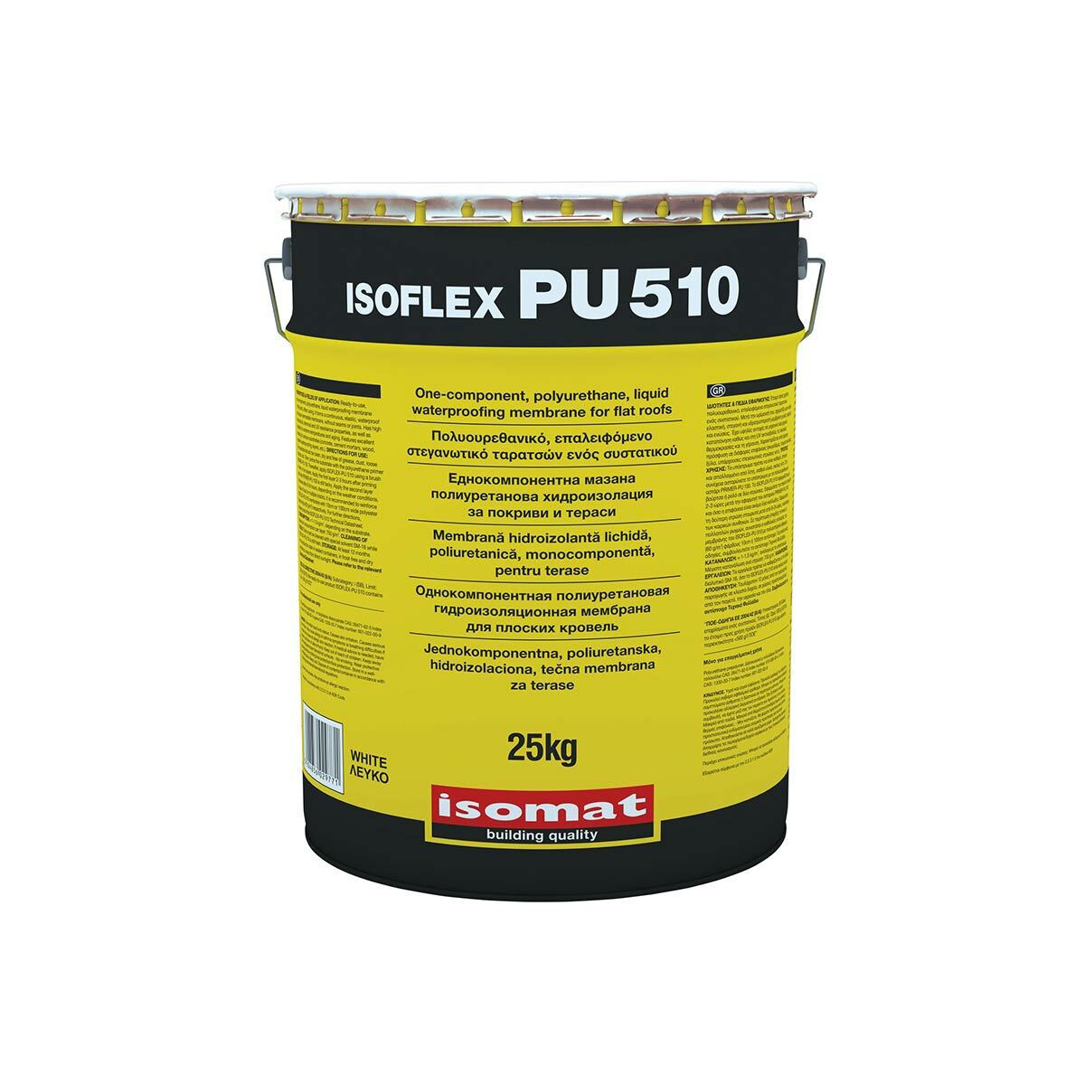 ISOMAT ISOFLEX-PU 510 Πολυουρεθανικό, Επαλειφόμενο, Στεγανωτικό Ταρατσών Ενός Συστατικού 25KG Λευκό-0