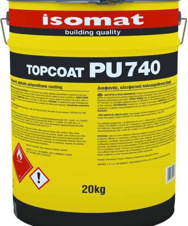 ISOMAT TOPCOAT-PU 740 Διάφανη, Σκληρό-Ελαστική, Προστατευτική Πολυουρεθανική Επίστρωση Ενός Συστατικού 18KG-0