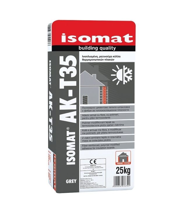 ISOMAT ISOMAT AK-T35 Ινοπλισμένη, Ρητινούχα, Τσιμεντοειδής Κόλλα Θερμομονωτικών Πλακών Λευκή 25KG-0