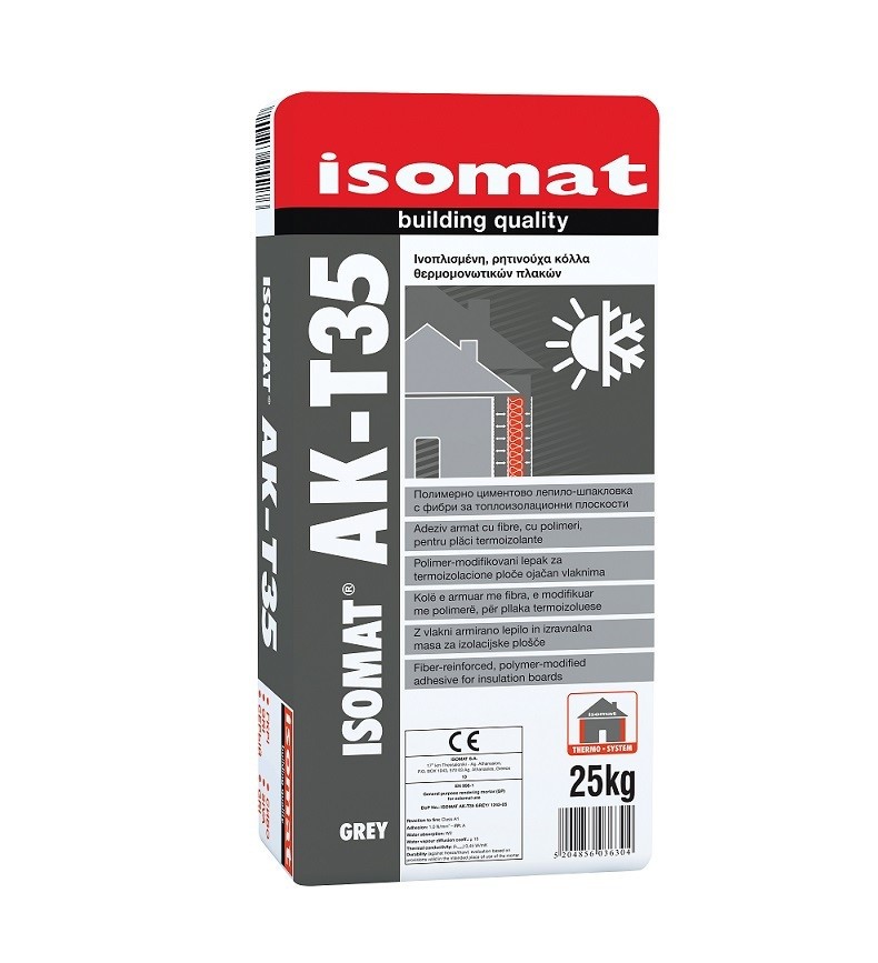 ISOMAT ISOMAT AK-T35 Ινοπλισμένη, Ρητινούχα, Τσιμεντοειδής Κόλλα Θερμομονωτικών Πλακών Λευκή 25KG-0
