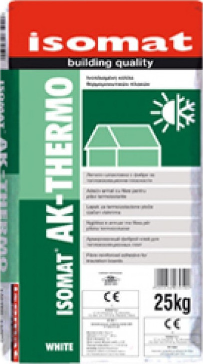 ISOMAT AK-THERMO Υψηλών Επιδόσεων, Ινοπλισμένη, Ρητινούχα, Τσιμεντοειδής Κόλλα Θερμομονωτικών Πλακών Λευκή 25KG-0