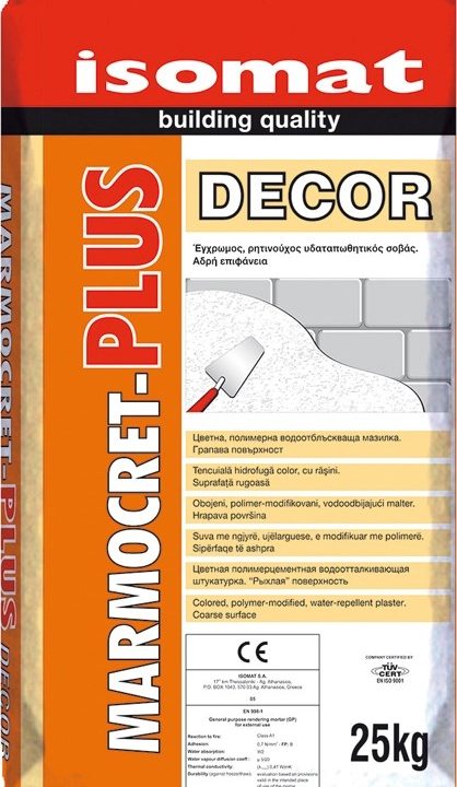 ISOMAT MARMOCRET-PLUS Decor Ρητινούχος, Έγχρωμος, Υδαταπωθητικός, Τσιμεντοειδής Σοβάς Λευκό 25KG-0