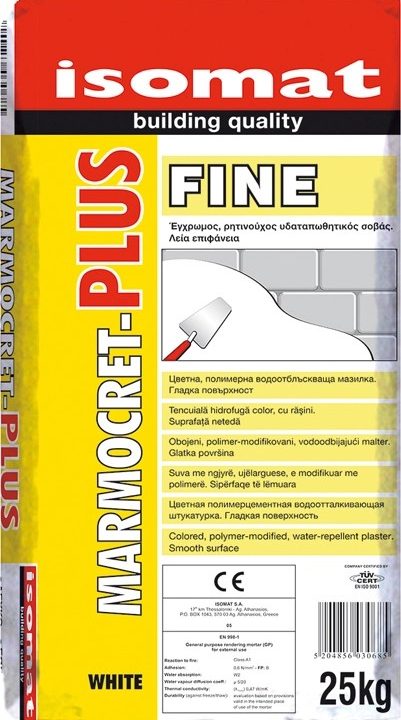 ISOMAT MARMOCRET-PLUS Fine Ρητινούχος, Έγχρωμος, Υδαταπωθητικός, Τσιμεντοειδής Σοβάς Κοχύλι 25kg-0
